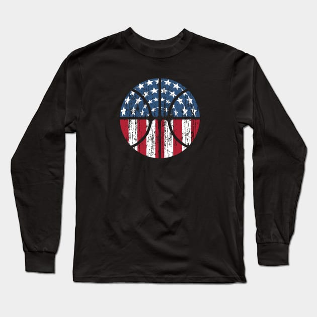 American Flag Grunge Basketball Patriotic Stars and Stripes Long Sleeve T-Shirt by TeeCreations